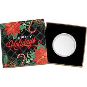 SilverTowne Natural Kraft Paper Gift Box with Happy Holidays Poinsettia Box Sleeve 